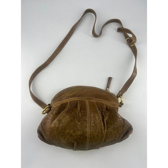 Vintage Innue Purse Tan Brown Italian Leather Crossbody Bag Medium Boho Zipper - Picture 1 of 13